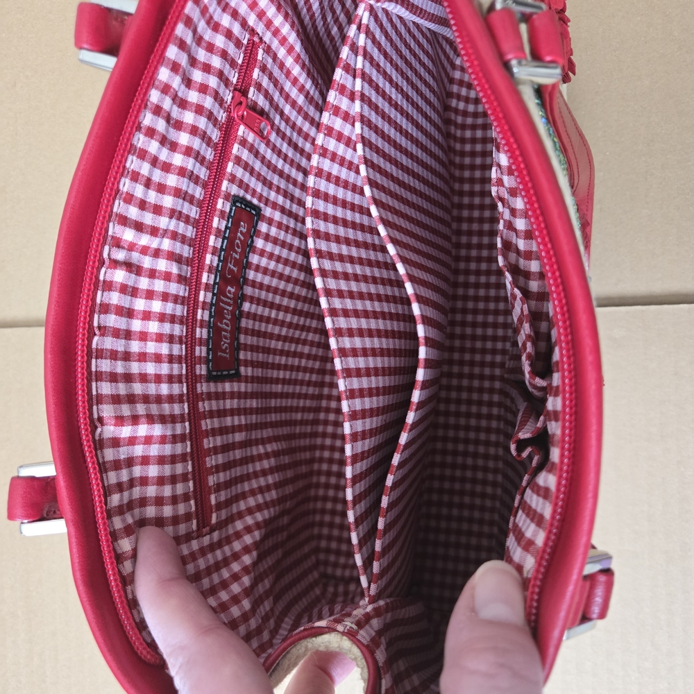 Isabella Fiore Red and Cream Floral Satchel - Picture 5 of 8